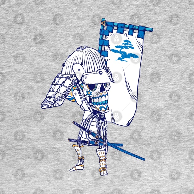 Blue Skull Samurai With Banner by zuksone